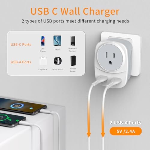 2 Pack Travel Plug Adapter With 2 USB Charging Ports And 1 Socket Power Adapter